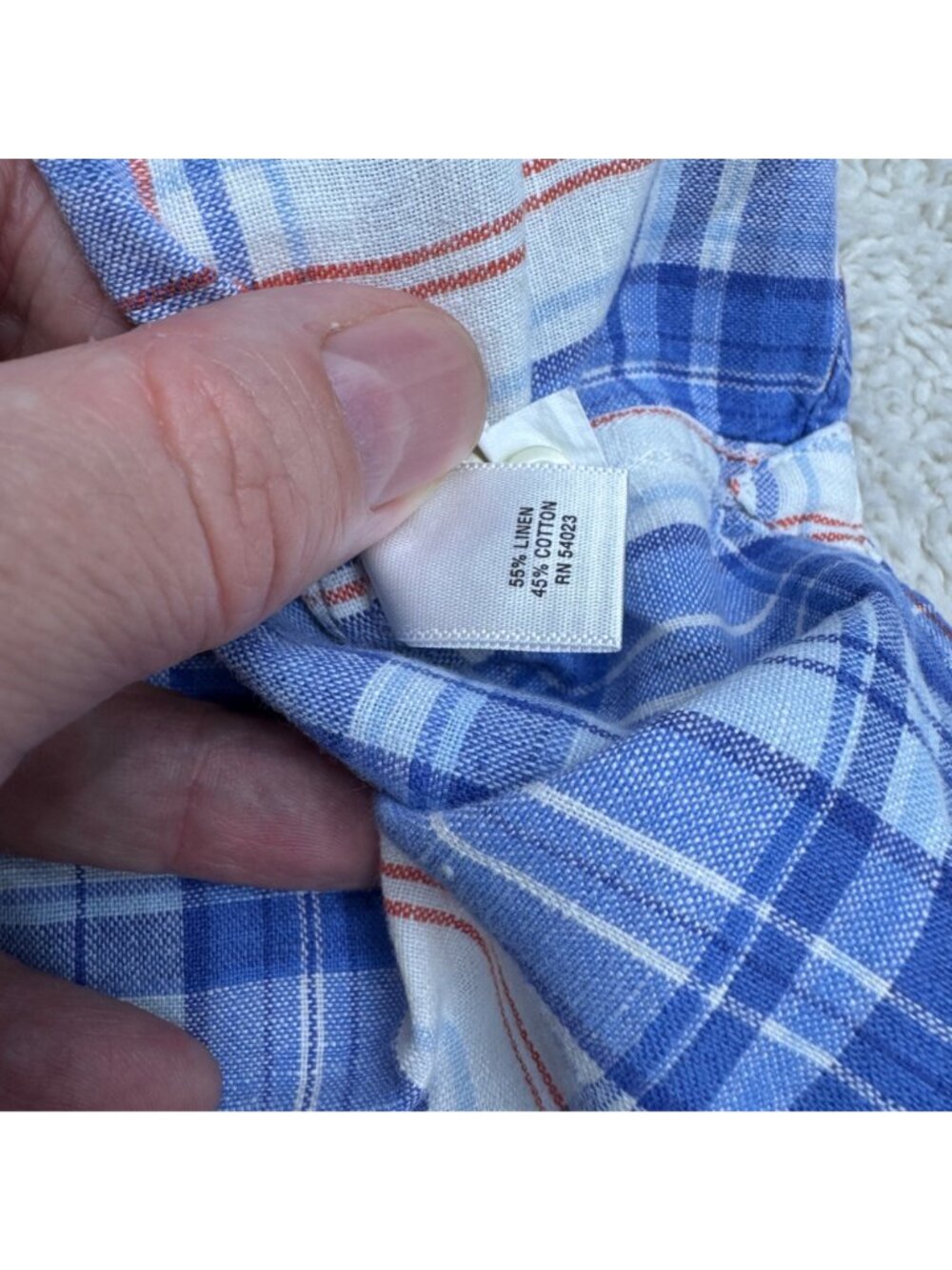 Banana Republic Men's Plaid Button-Up SS Shirt Multicolor Linen Blend, Size L - Picture 4 of 7